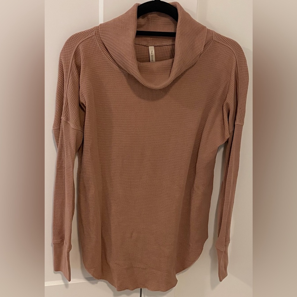Babaton Mauve Cowl Neck Waffle Knit Sweater